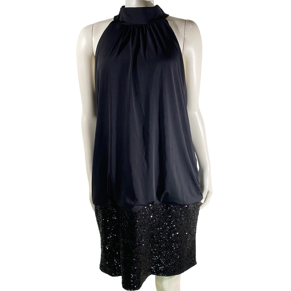 Fredericks Of Hollywood Sequin Banded Cocktail Dress Black Women Large Noir Glam